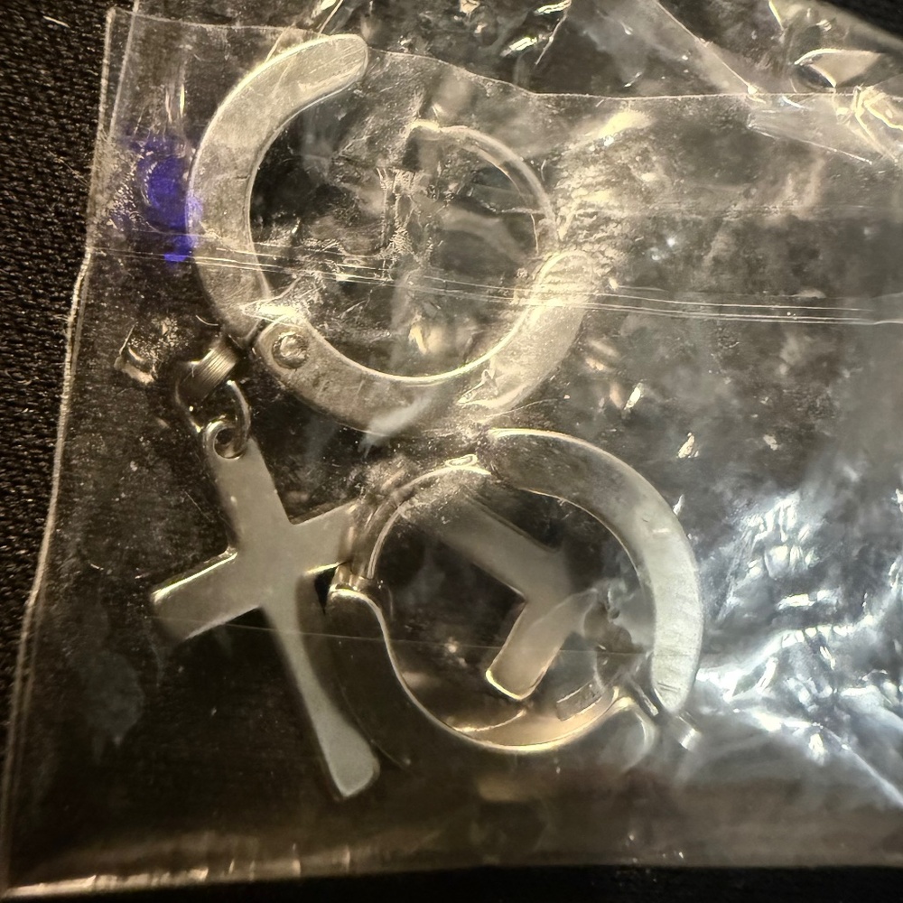 Silver Cross Charm Huggie Hoop Earrings | Y2K Alt Gothic